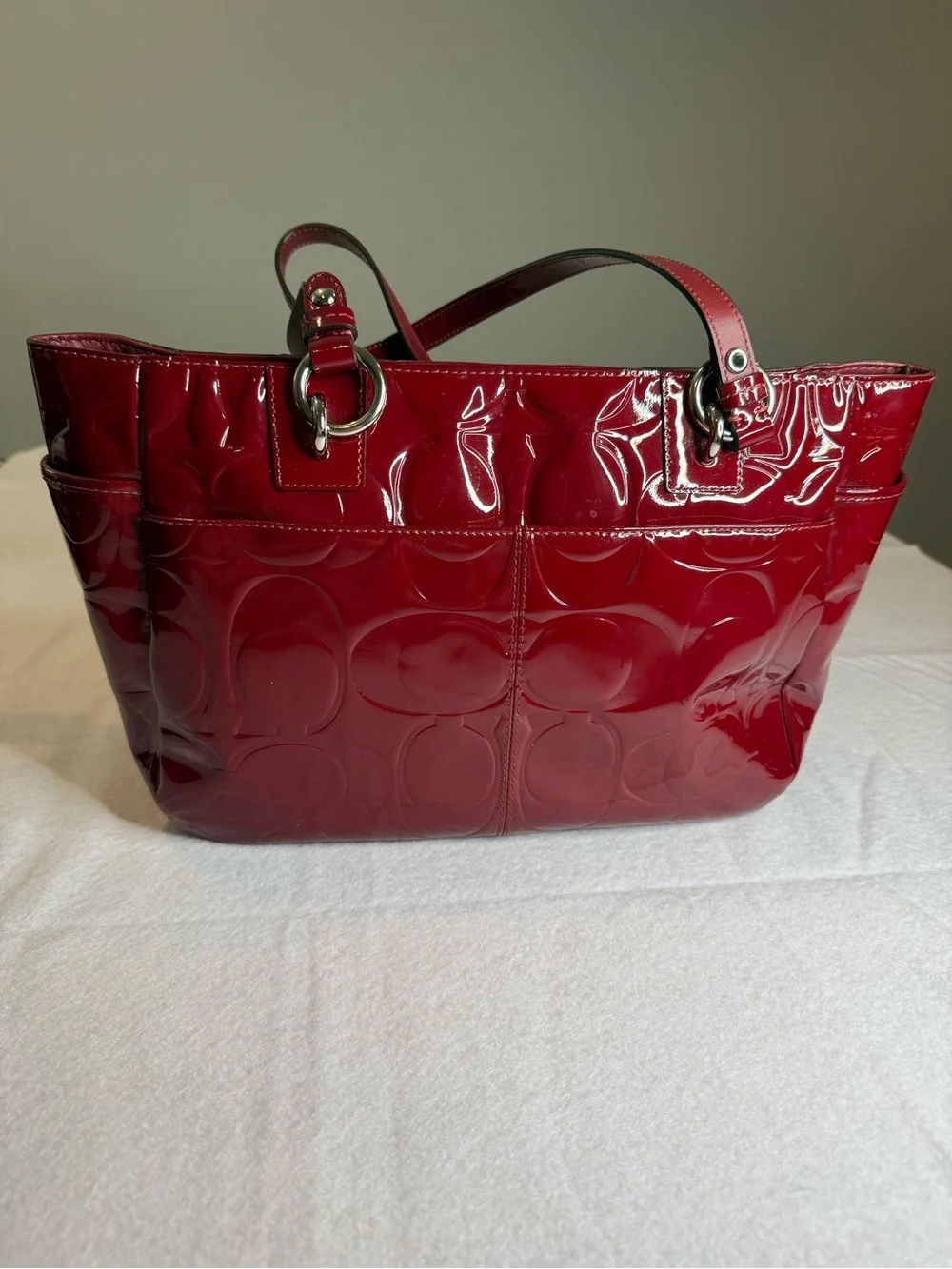 Vintage Coach Red Patent Leather Tote Bag Y2K Retro